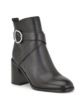 Nine West Black Leather Ankle Boot with Buckle Strap